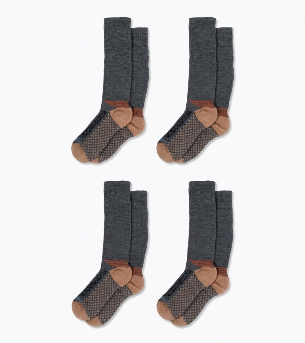 Over The Calf Cold Weather Socks (Men) - Grey/Orange - 4 Pair Pack