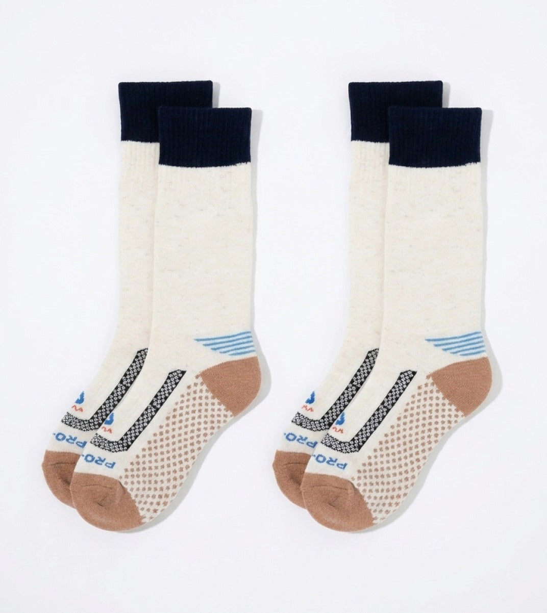 Over The Calf Merino Wool Socks (Men) - Natural/Navy - 2 Pair Pack