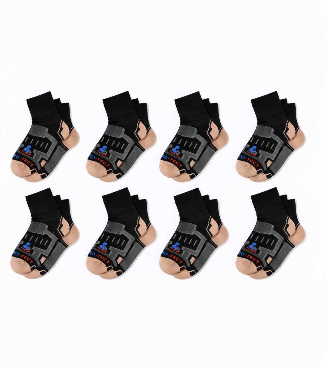 Quarter Cut Hiking Socks (Men) - Black/Natural - 8 Pair Pack