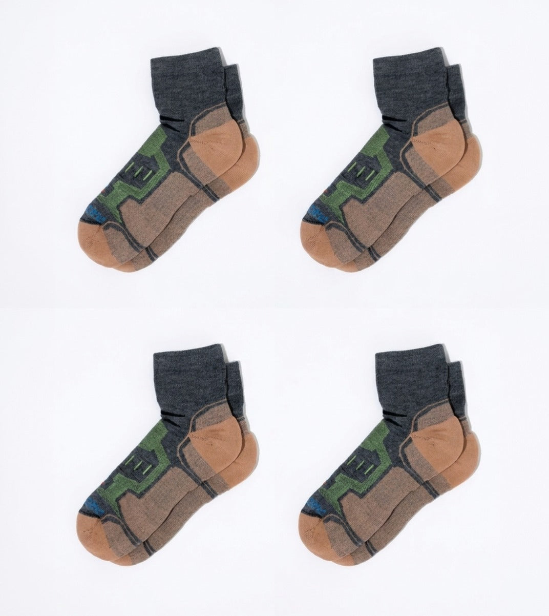 Quarter Cut Hiking Socks (Men) - Grey/Lime - 4 Pair Pack