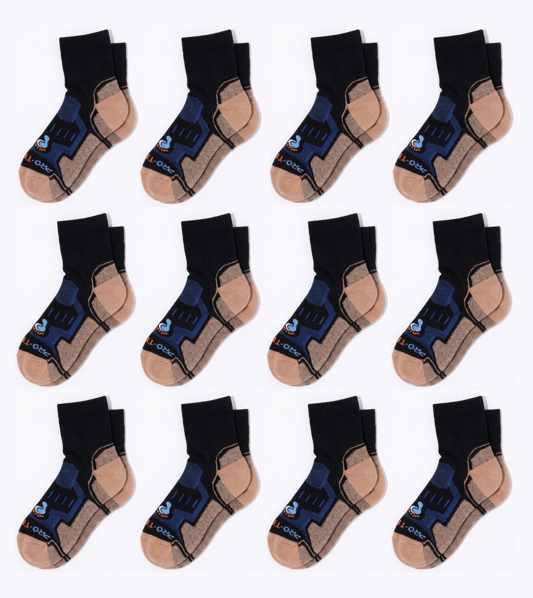 Quarter Cut Hiking Socks (Men) - Black/Royal - 12 Pair Pack