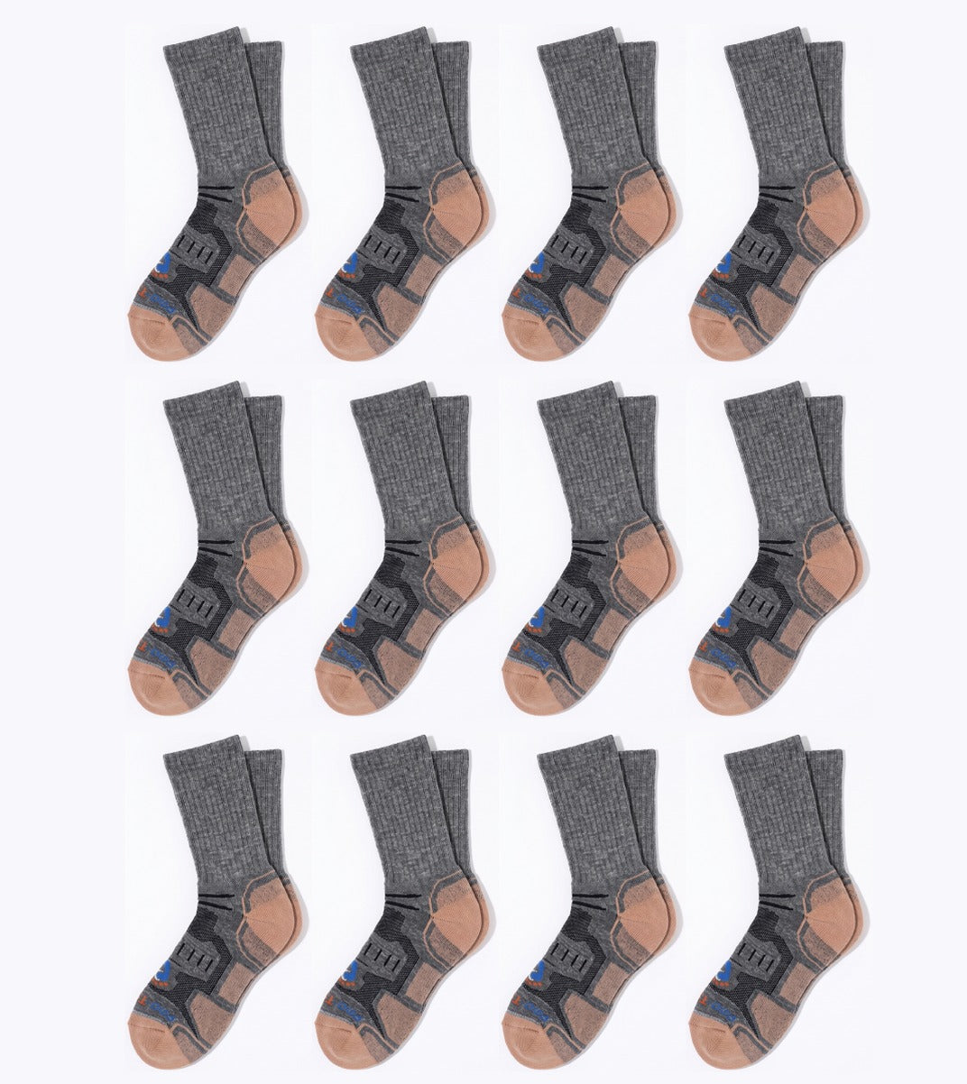Quarter Cut Hiking Socks (Men) - Grey/Black - 12 Pair Pack