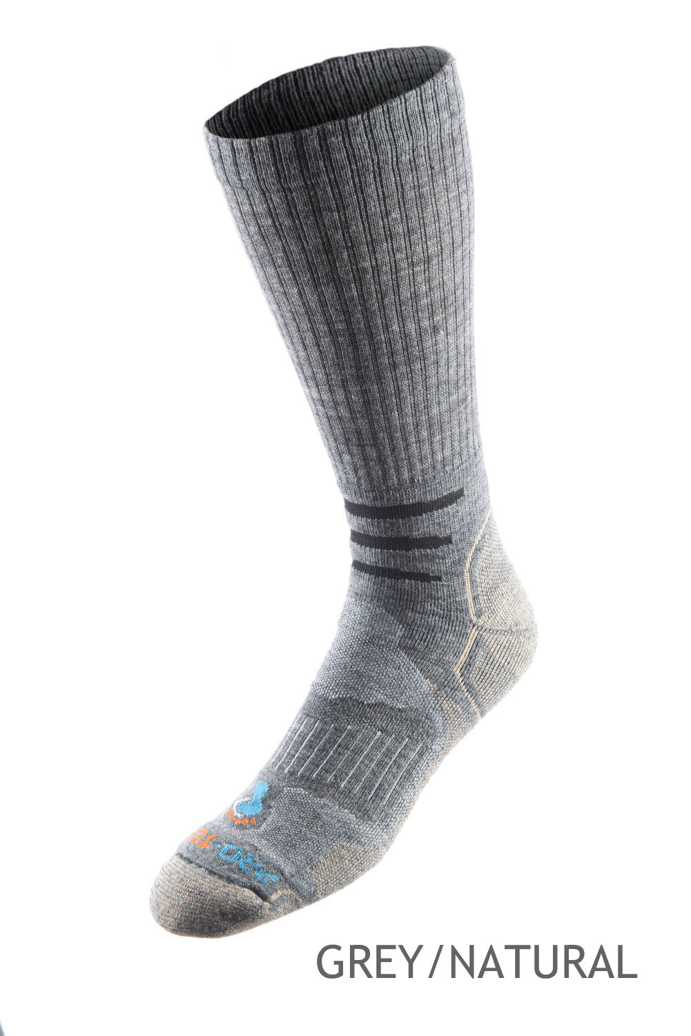 grey crew cut merino wool copper hiking socks with natural accents