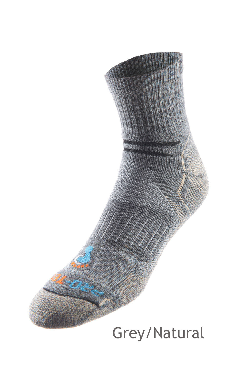 grey quarter cut merino wool copper hiking socks with natural accents