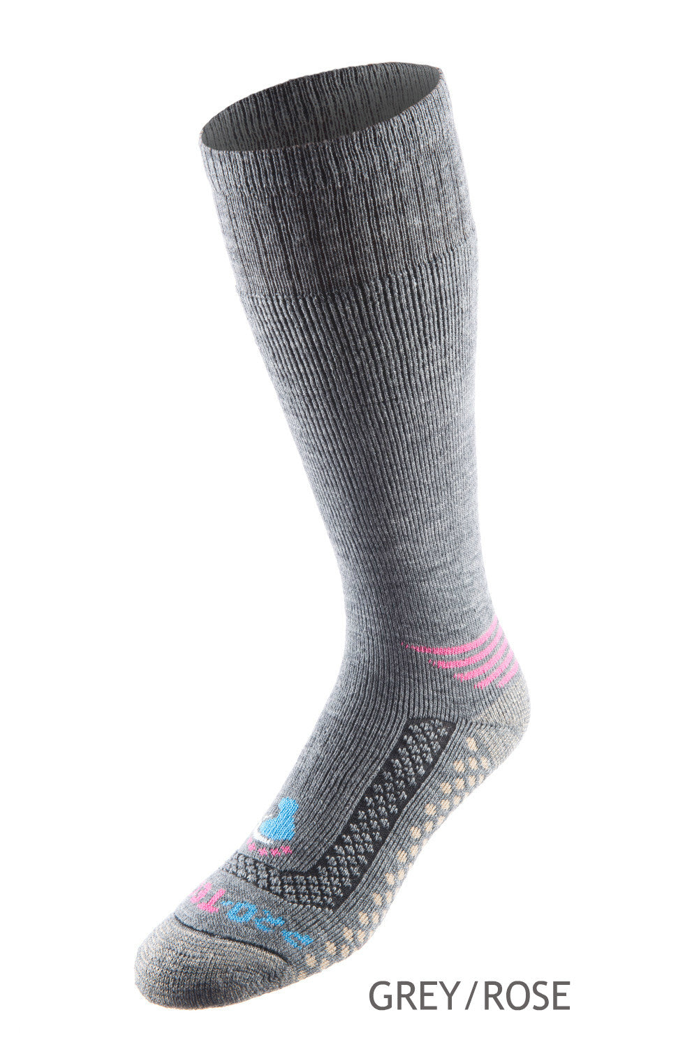 Merino Wool Cold Weather Over the Calf Socks - Grey/Rose - 1 Pair Pack for Women