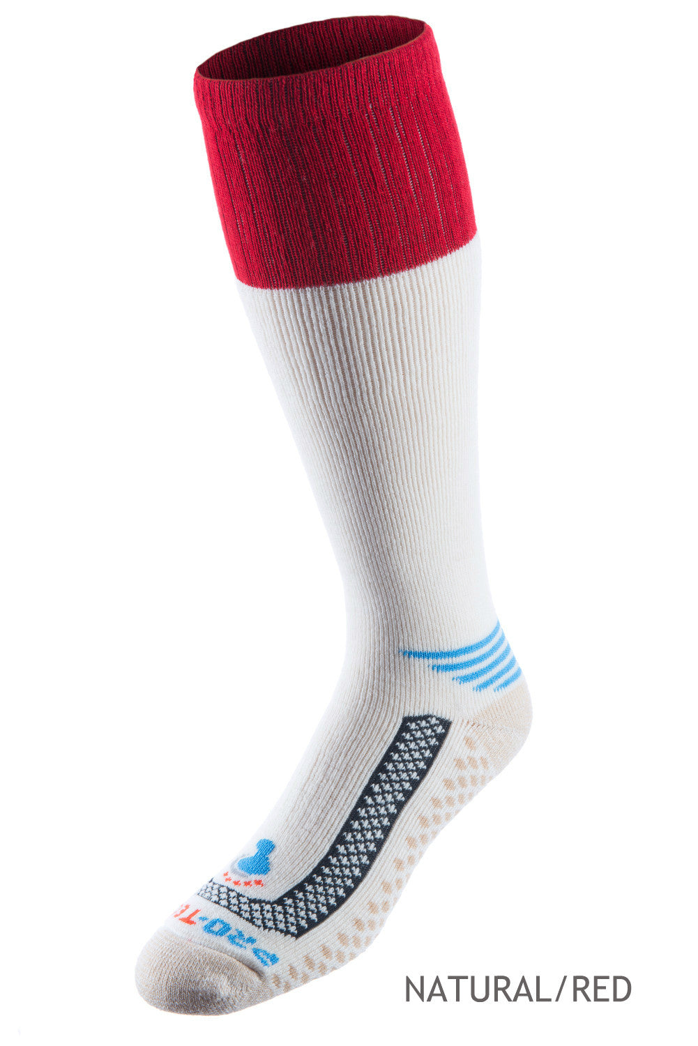 natural over the calf cold weather merino wool copper socks with red accents