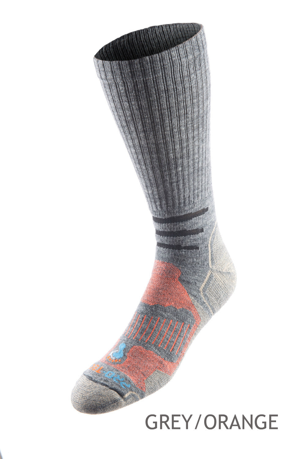 grey crew cut merino wool copper hiking socks with orange accents