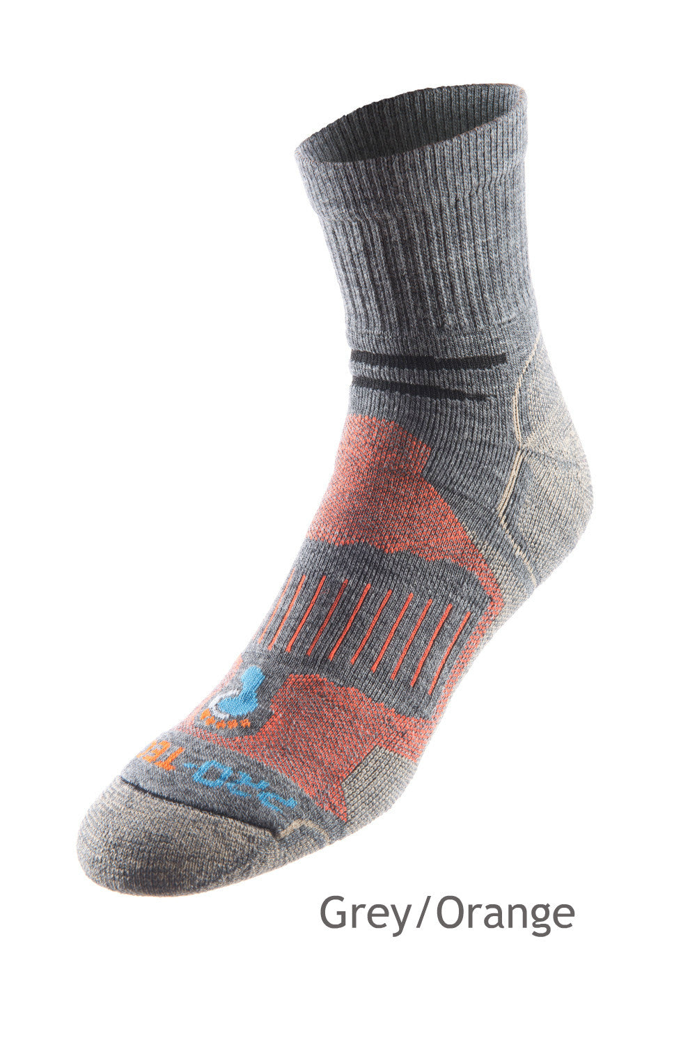 grey quarter cut merino wool copper hiking socks with orange accents