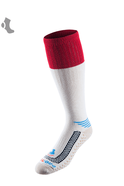 natural over the calf cold weather merino wool copper socks with red accents