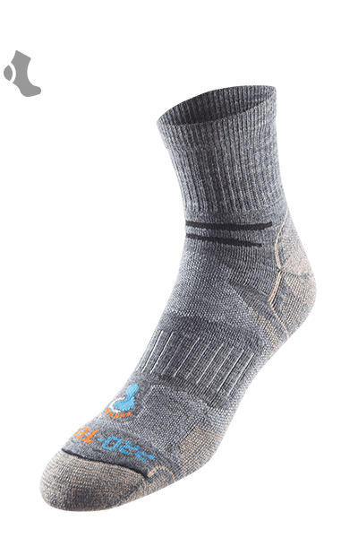 grey quarter cut merino wool copper hiking socks with natural accents