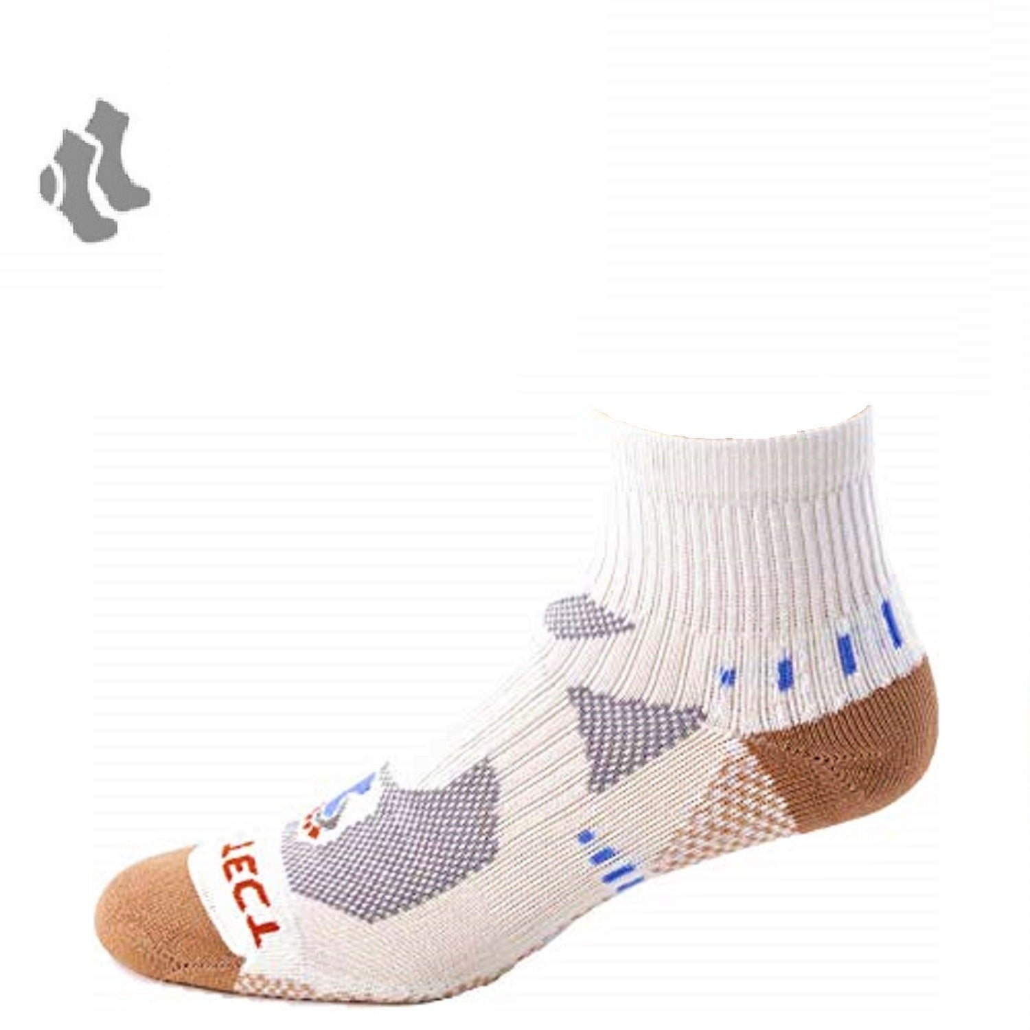 white quarter cut copper athletic socks with accents