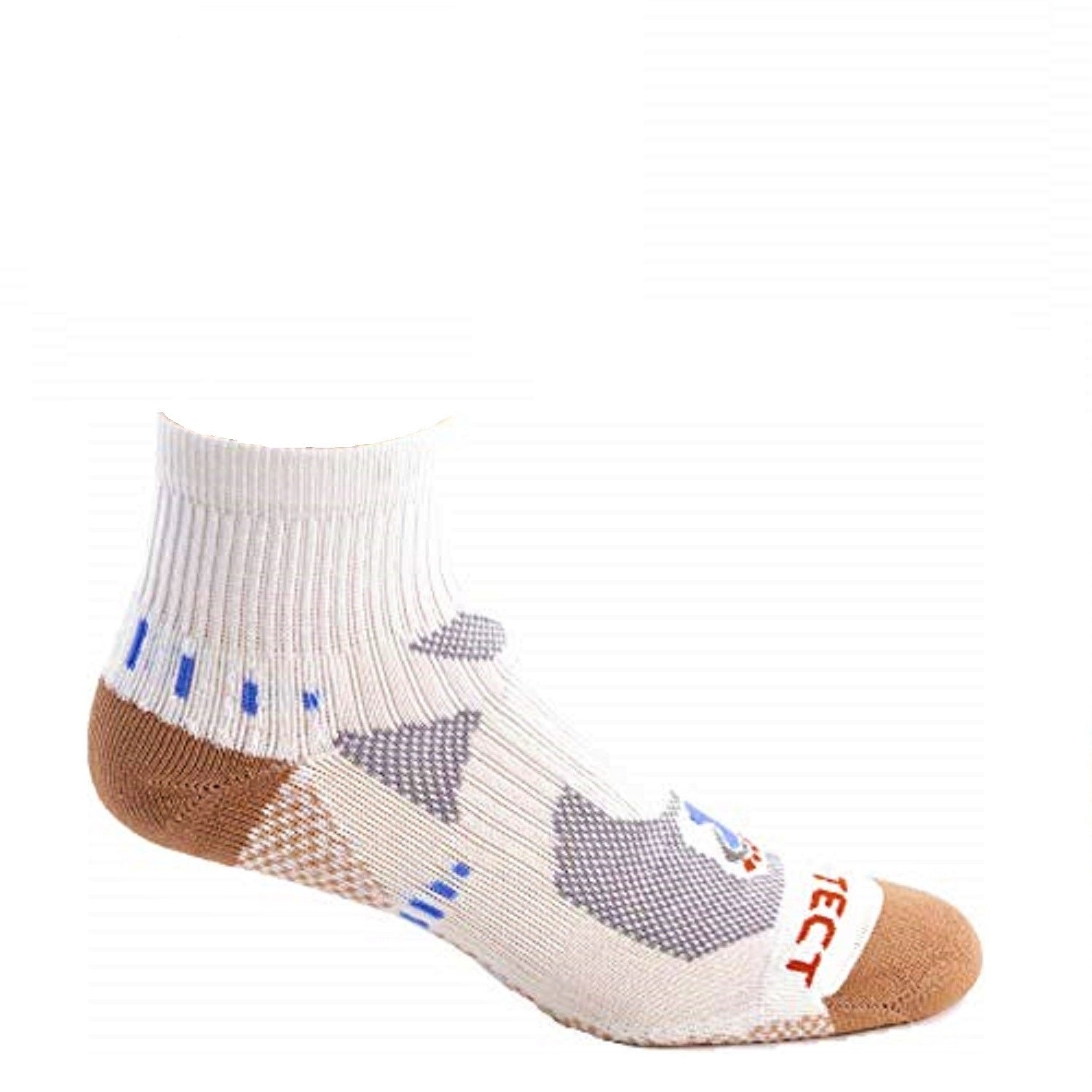 white quarter cut copper athletic socks with accents