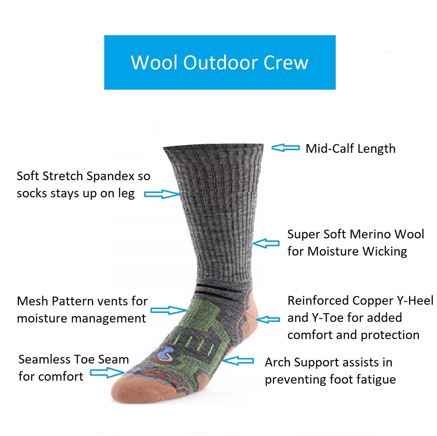 Crew Cut Merino Wool Copper Hiking Socks (Men) - Main Image