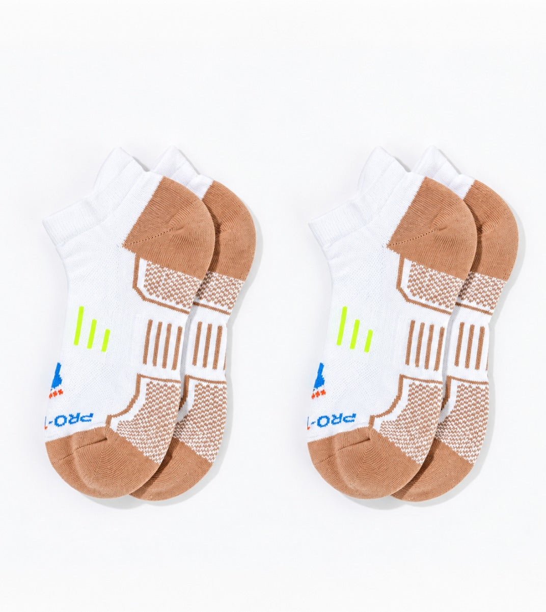 Women's No Show Athletics Socks - 2 Pair Pack - White - Yellow - 2 Pair Pack