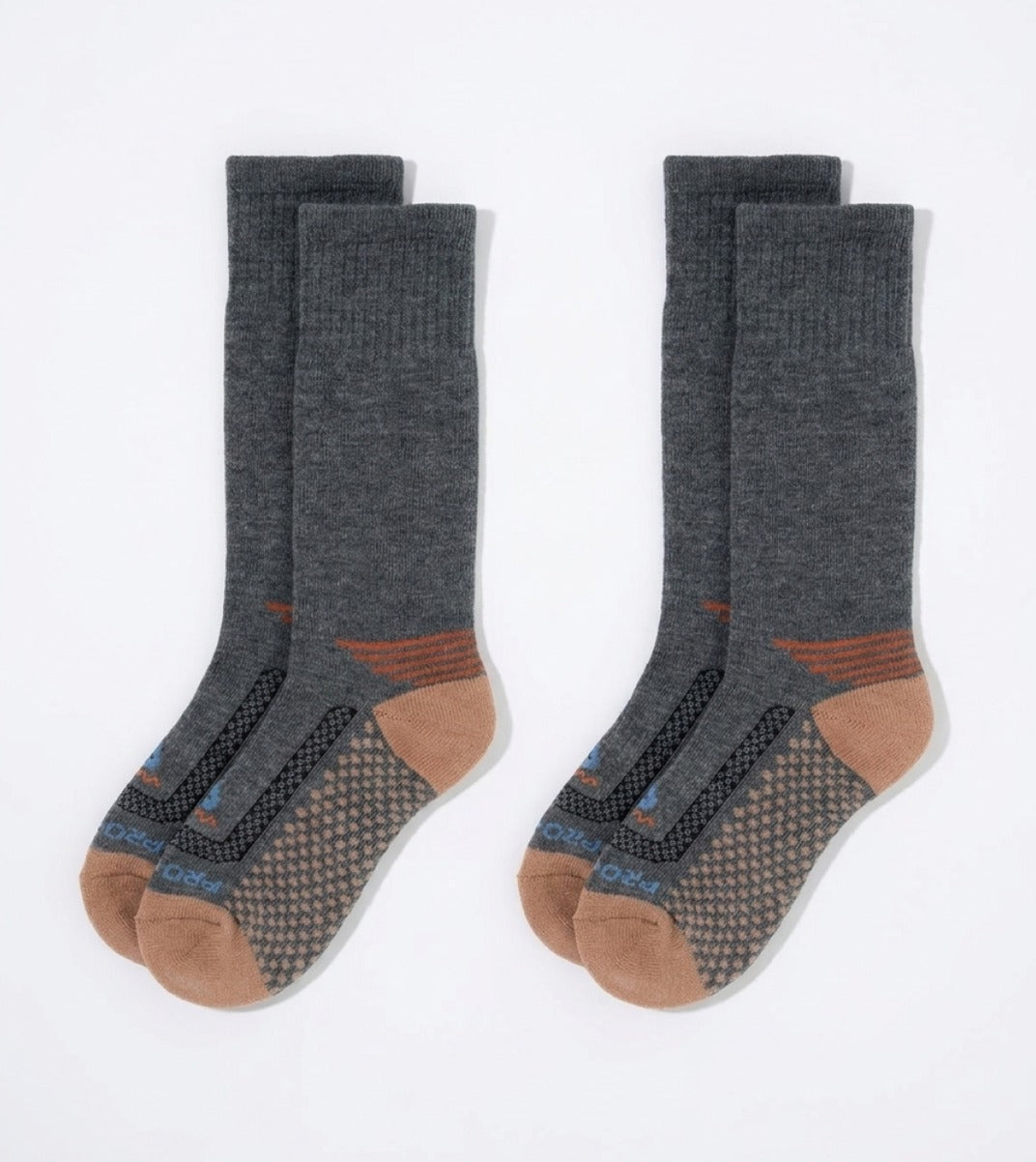 Over The Calf Cold Weather Socks (Men) - Grey/Orange - 2 Pair Pack