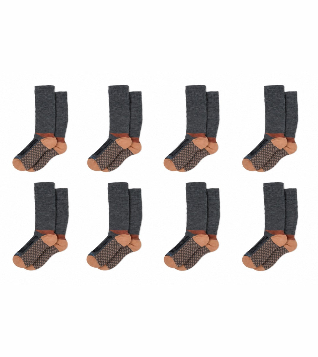 Over The Calf Cold Weather Socks (Men) - Grey/Orange - 8 Pair Pack