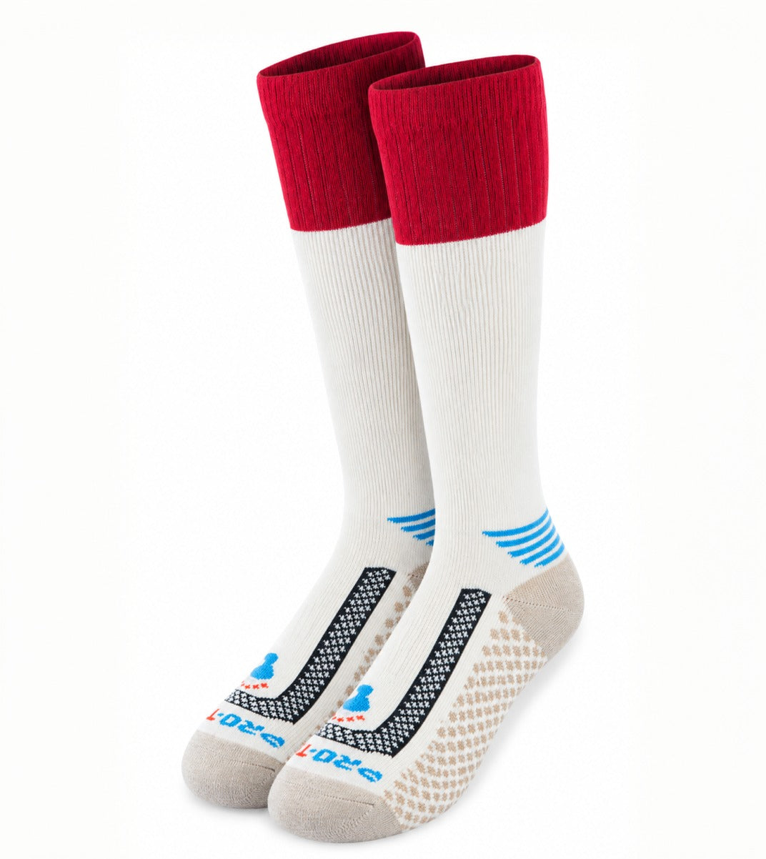 Over The Calf Merino Wool Socks (Men) - Natural/Red - 1 Pair Pack