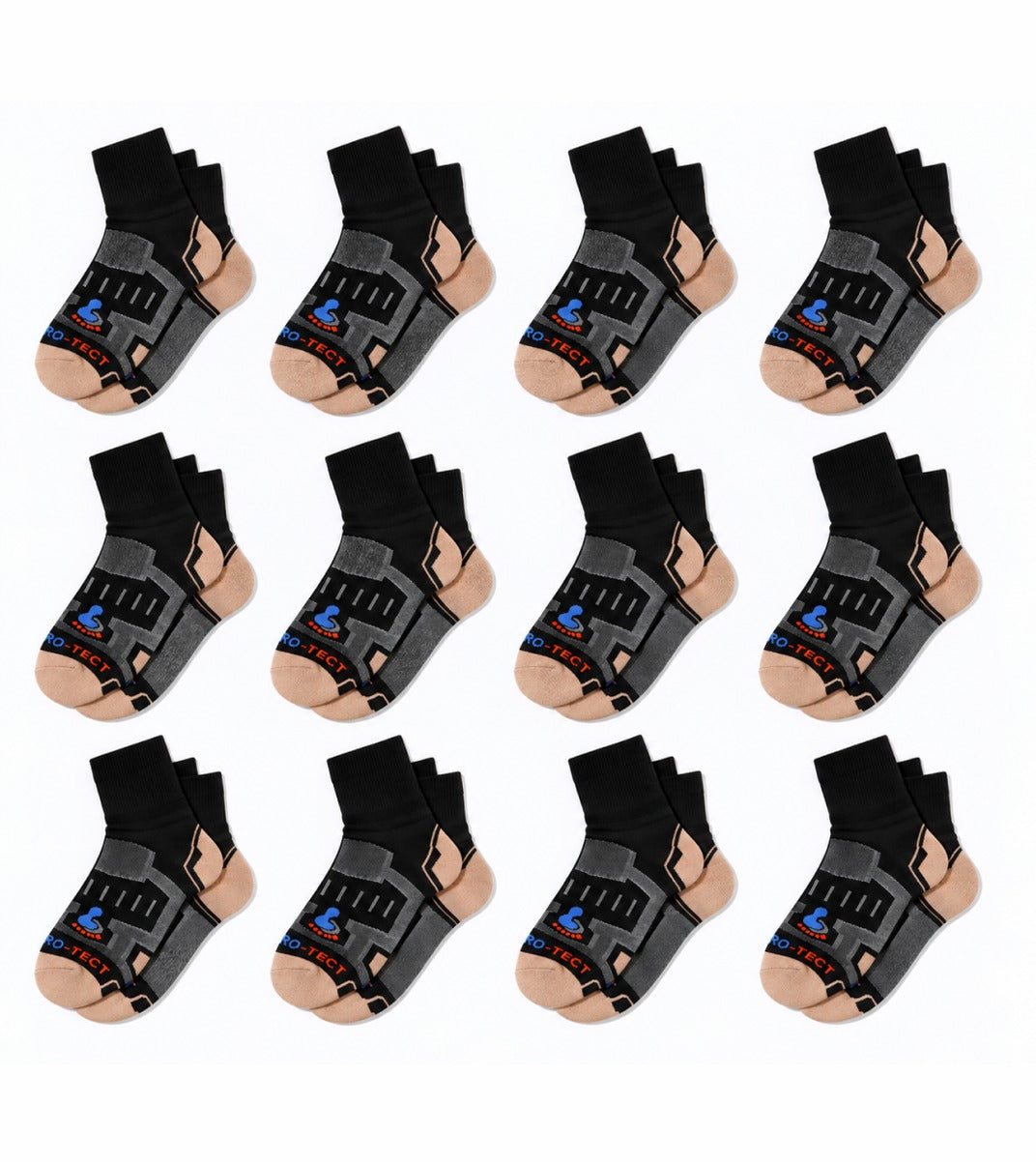 Quarter Cut Hiking Socks (Men) - Black/Natural - 12 Pair Pack
