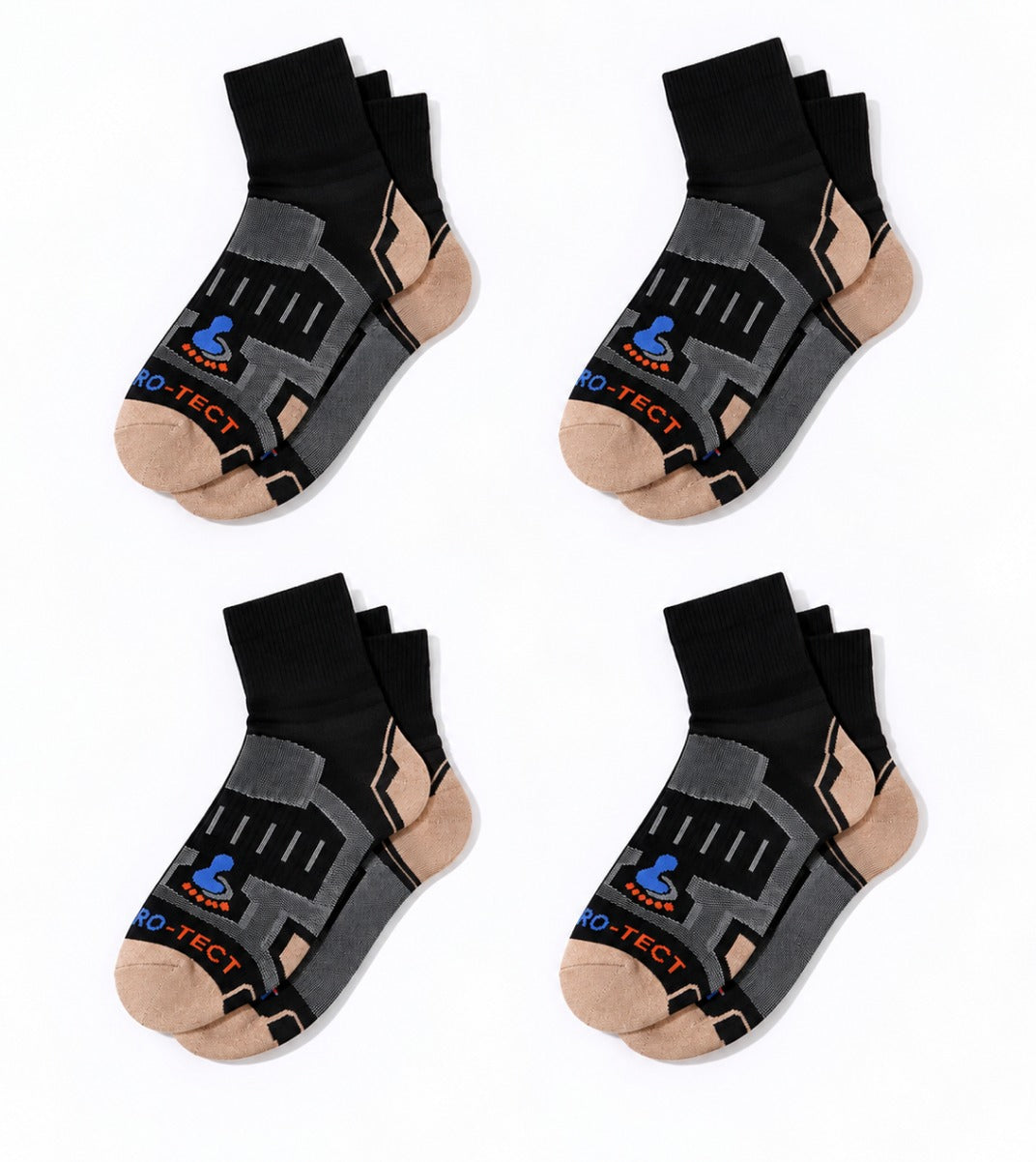 Quarter Cut Hiking Socks (Men) - Black/Natural - 4 Pair Pack