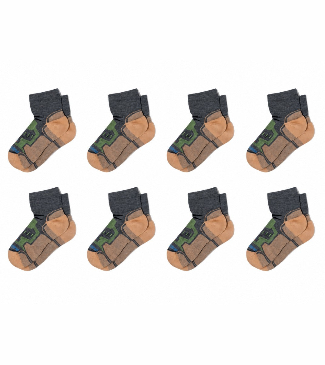 Quarter Cut Hiking Socks (Men) - Grey/Lime - 8 Pair Pack