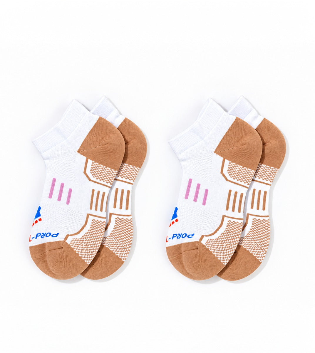 Women's No Show Athletics Socks - 2 Pair Pack - White - Pink - 2 Pair Pack