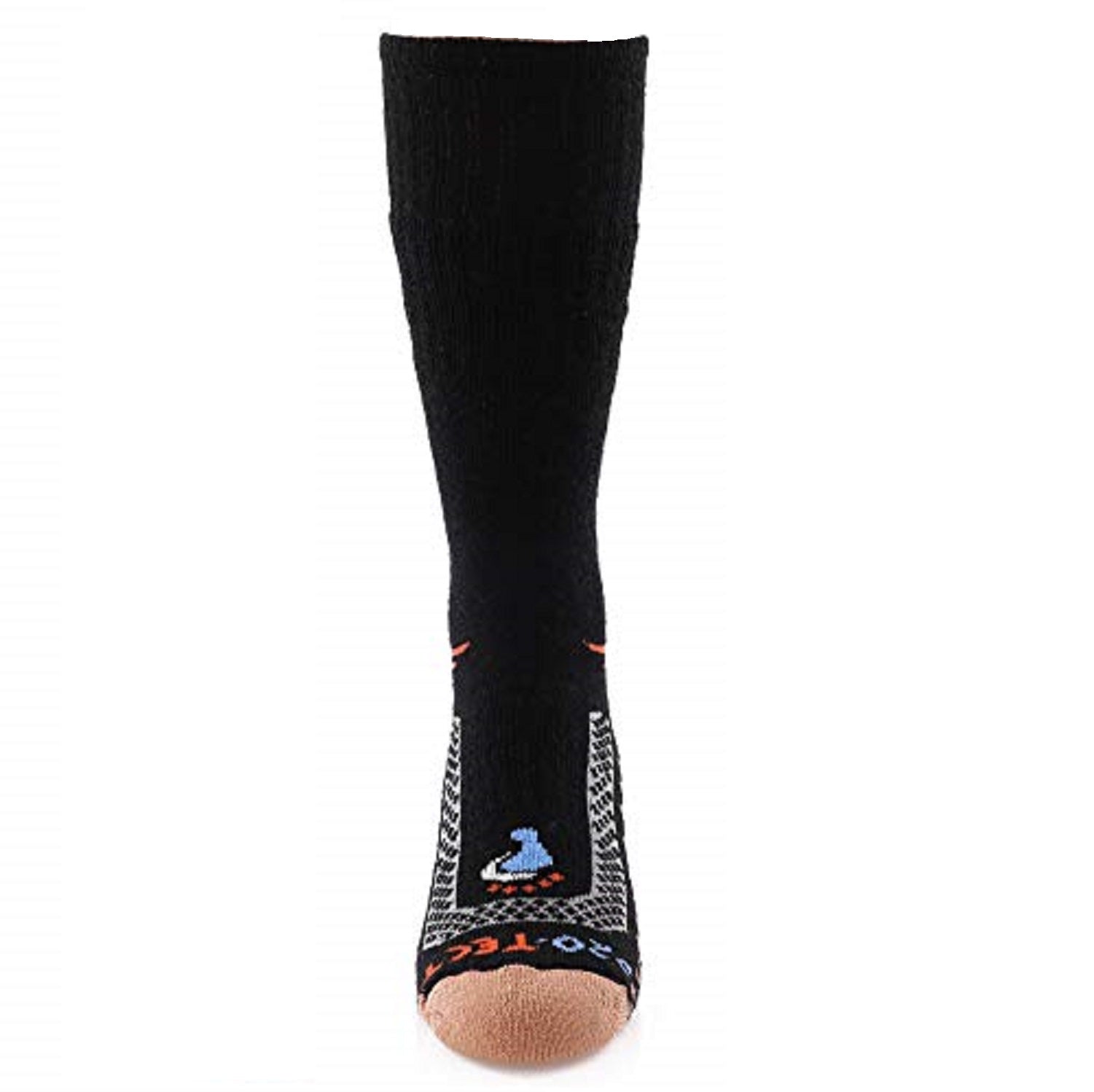 black over the calf cold weather merino wool copper socks with orange accents