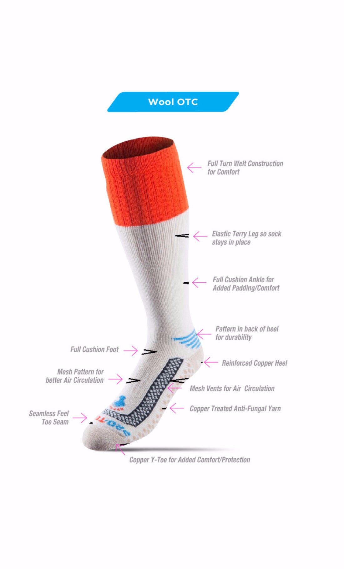 Merino Wool Cold Weather Over the Calf - Natural/Orange (Men)
